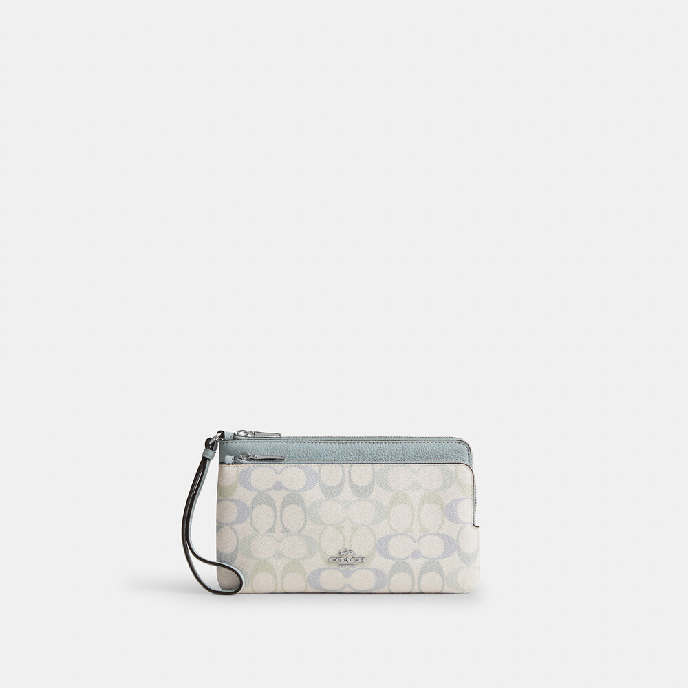 Coach Outlet Double Zip Wristlet In Pretty Signature Canvas